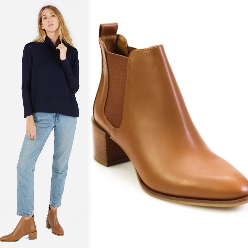 Everlane The Heel Boot new with box made in Italy cognac color